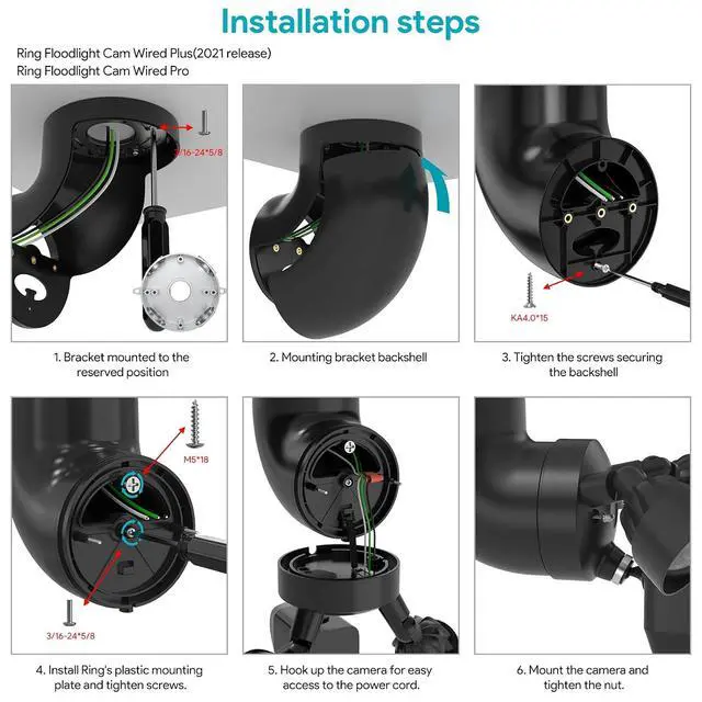 Alt view image 7 of 7 - ® Eave Mount for Ring, Blink, Wyze & Roku Floodlight Cameras, Black | Fits Ring Floodlight Cam Wired Pro/Plus/2nd Gen, Blink Wired, Wyze V2/Pro and Roku Floodlight Cam; 90° Soffit Adapter Bracket