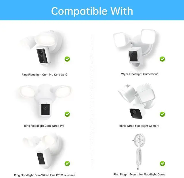 Alt view image 4 of 7 - ® Eave Mount for Ring, Blink, Wyze & Roku Floodlight Cameras, White | Fits Ring Floodlight Cam Wired Pro/Plus/2nd Gen, Blink Wired, Wyze V2/Pro and Roku Floodlight Cam; 90° Soffit Adapter Bracket