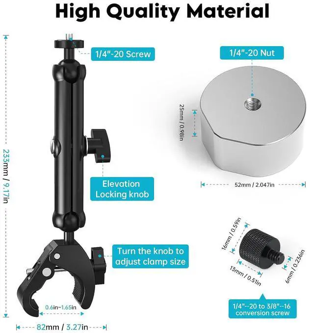 Alt view image 2 of 7 - ® Starlink Mini Mount Clamp with Pipe Adapter for Starlink Mini | Aluminum Starlink Pole Mount with 1/4" & 3/8" Threads & Adjustable Bracket for Starlink Mini & Mini X on Roof Rack, Boat