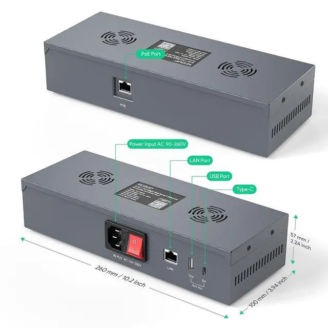 Alt view image 3 of 7 - 200W Starlink Gen 3 PoE Injector Adapter for Starlink Standard 4/4X | AC 110-260V to DC 54V 3A GigE passive PoE with surge ESD protection & USB-C PD & USB-A fast charging for RV & off-grid use