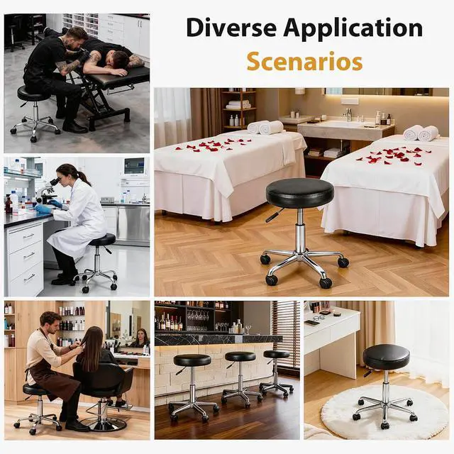 Alt view image 7 of 7 - Rolling Stool with Wheels Swivel Salon Stool Adjustable Drafting Tattoo Office Chair for Massage Bar Kitchen Spa Shop with Thick Cushion