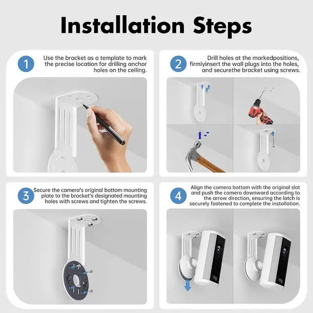 Alt view image 5 of 7 - ® Ceiling Mount for Ring Cameras, Adjustable Metal Ring Camera Mount | Compatible with Ring Indoor Cam Plus, Outdoor Cam Pro/Plus and Spotlight Cam Pro/Plus; No Image Flip Security Mount