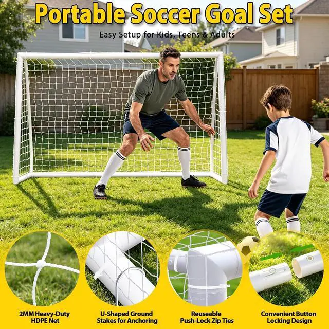 Alt view image 3 of 7 - Portable Soccer Goal Football Net with Steel Frame for Adults & Kids Backyard Shooting Practice, Outdoor Training Goals, Easy Setup Tournament Equipment