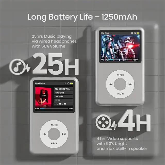 Alt view image 7 of 7 - 64Gb Mp3 Player with Bluetooth Y1 Portable Music Digital Players Supports Playlist Audiobook Video Nice Gadget for Kids Silver