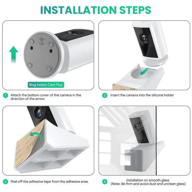 Alt view image 6 of 7 - ® Window Mount for Ring Indoor Cam Plus (New-est Model) Bracket | 20° Tilt Adjustable Silicone Mount with Strong Heat-resistant Adhesive, Easy Installation, No Glare Glass Camera Holder