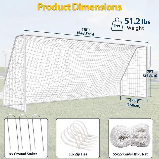 Alt view image 7 of 7 - Portable Soccer Goal Football Net with Steel Frame for Adults & Kids Backyard Shooting Practice, Outdoor Training Goals, Easy Setup Tournament Equipment