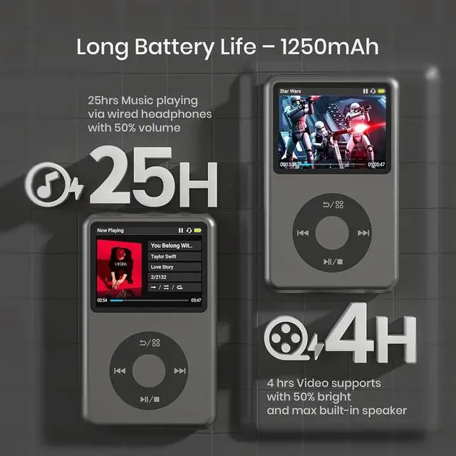 Alt view image 7 of 7 - 1TB Mp3 Player with Bluetooth Y1 Portable Music Digital Players Supports Playlist Audiobook Video Nice Gadget for Kids Black