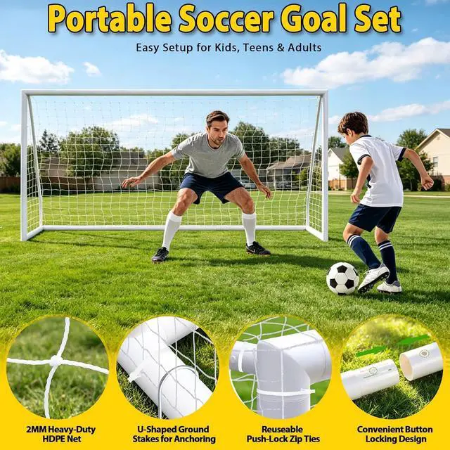 Alt view image 3 of 7 - Portable Soccer Goal Football Net with Steel Frame for Adults & Kids Backyard Shooting Practice, Outdoor Training Goals, Easy Setup Tournament Equipment