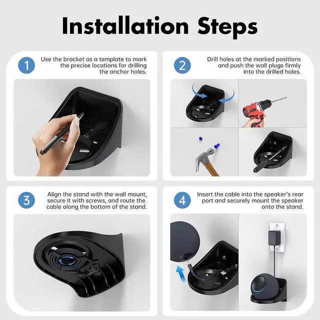Alt view image 5 of 7 - Wall Mount for Dot Max, Built-in Cable Management, Space-Saving Design, Easy Setup, ABS Dot Max Stand Holder for Dot (6th Gen, 2025 Release) Wood, Drywall, and Concrete Walls, Graphite