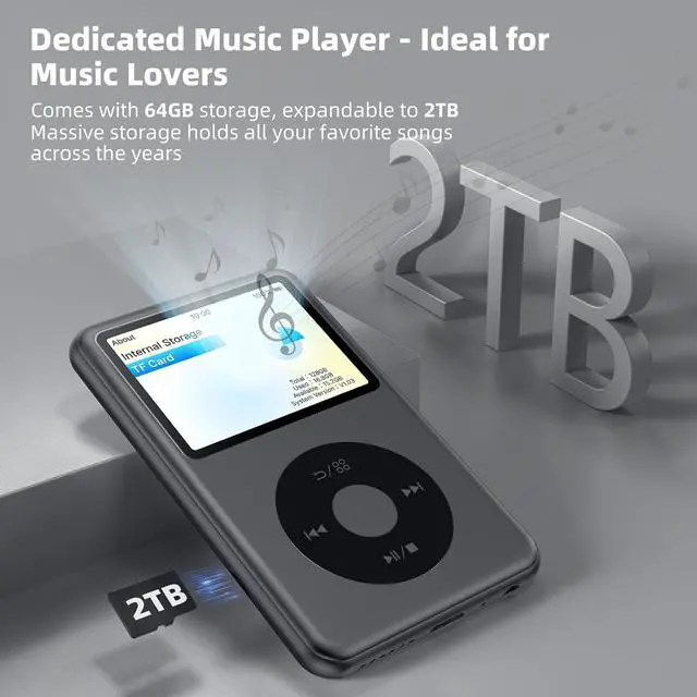 Alt view image 5 of 7 - 64GB Mp3 Player with Bluetooth, Lossless DSD DAC FLAC Support, Y2 Classic Dedicated Music Player with Playlists, Nostalgia Design, Supports up to 2TB Black
