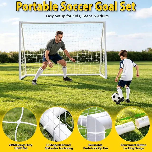 Alt view image 3 of 7 - Portable Soccer Goal Football Net with Steel Frame for Adults & Kids Backyard Shooting Practice, Outdoor Training Goals, Easy Setup Tournament Equipment