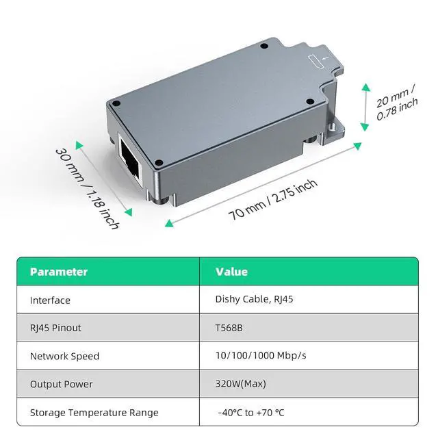 Alt view image 3 of 7 - ® 350W Starlink PoE for Starlink Performance(Gen 2) & Standar 4/4X | 52V 6A DC Output, 9-36V Wide Input, USB-C/A Ports & Smart Cooling Aluminum Case for Starlink V4, 4X & Performance(Gen 2)