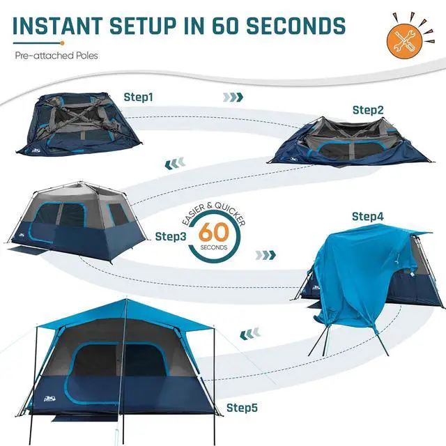 Alt view image 2 of 7 - 8 Person Instant Tents for Camping with Porch Easy Setup 60s | Large Windproof Camping Tent with Rainfly & 5 Mesh Windows, Portable Family Cabin Tent with Carry Bag for Camping & Hiking