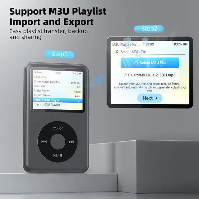 Alt view image 3 of 7 - 64GB Mp3 Player with Bluetooth, Lossless DSD DAC FLAC Support, Y2 Classic Dedicated Music Player with Playlists, Nostalgia Design, Supports up to 2TB Black