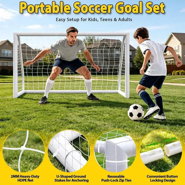 Alt view image 5 of 7 - Portable Soccer Goal Football Net with Steel Frame for Adults & Kids Backyard Shooting Practice, Outdoor Training Goals, Easy Setup Tournament Equipment