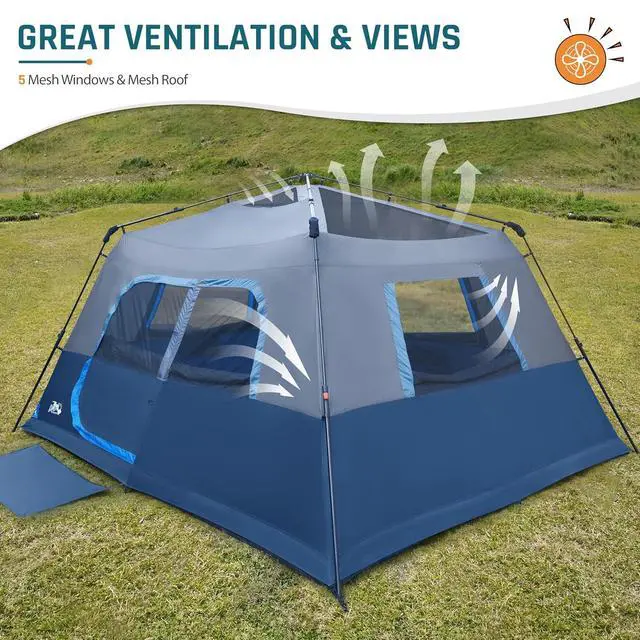 Alt view image 4 of 7 - 8 Person Instant Tents for Camping with Porch Easy Setup 60s | Large Windproof Camping Tent with Rainfly & 5 Mesh Windows, Portable Family Cabin Tent with Carry Bag for Camping & Hiking