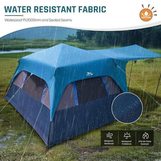 Alt view image 5 of 7 - 8 Person Instant Tents for Camping with Porch Easy Setup 60s | Large Windproof Camping Tent with Rainfly & 5 Mesh Windows, Portable Family Cabin Tent with Carry Bag for Camping & Hiking