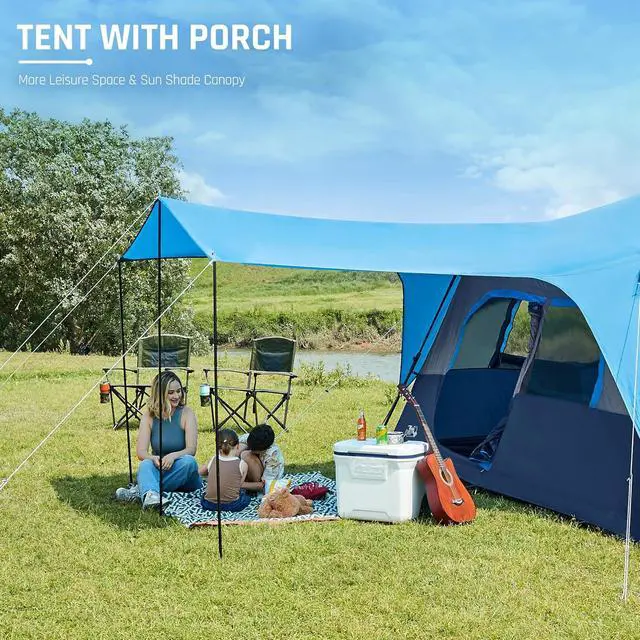 Alt view image 6 of 7 - 8 Person Instant Tents for Camping with Porch Easy Setup 60s | Large Windproof Camping Tent with Rainfly & 5 Mesh Windows, Portable Family Cabin Tent with Carry Bag for Camping & Hiking