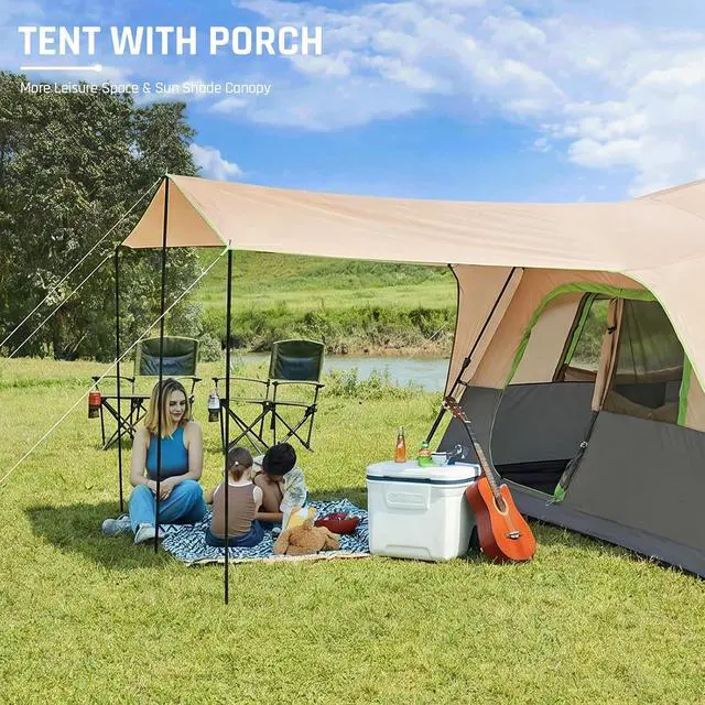 Alt view image 4 of 7 - 8 Person Instant Tents for Camping with Porch Easy Setup 60s | Large Windproof Camping Tent with Rainfly & 5 Mesh Windows, Portable Family Cabin Tent with Carry Bag for Camping & Hiking