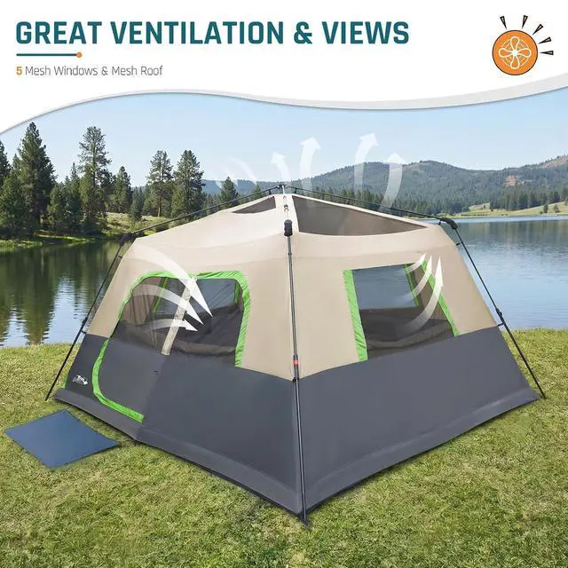 Alt view image 5 of 7 - 8 Person Instant Tents for Camping with Porch Easy Setup 60s | Large Windproof Camping Tent with Rainfly & 5 Mesh Windows, Portable Family Cabin Tent with Carry Bag for Camping & Hiking