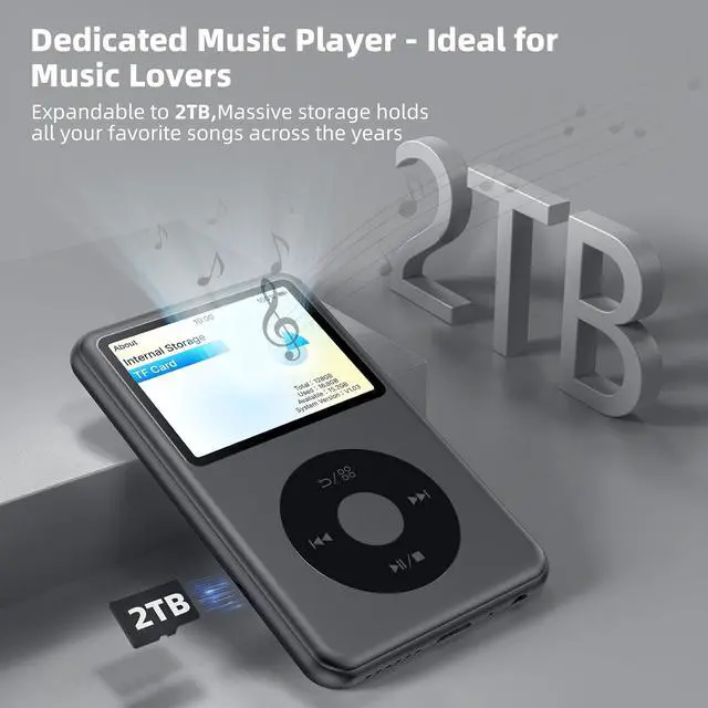 Alt view image 6 of 7 - Y2 Mp3 Player with Bluetooth, Lossless DSD DAC FLAC Support, Portable 8GB Classic Dedicated Audio Music Player with Playlists, Supports up to 2TB Black