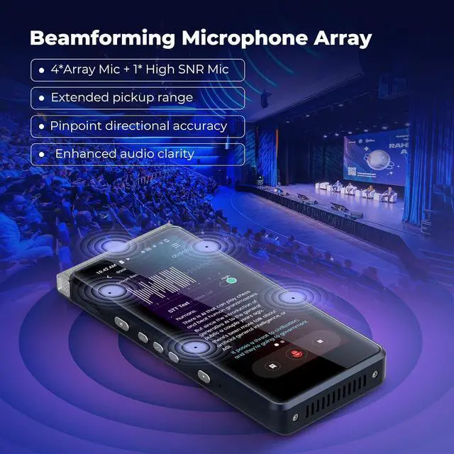 Alt view image 5 of 7 - PR1 AI Voice Recorder, Transcription & Translation with AI, 3.99 inch 64GB Smart Summarize, Offline AI Processing Note Taker for Meeting & Lectures, Translation for Business Travel, Silver