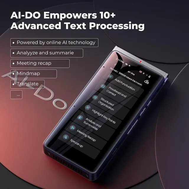 Alt view image 3 of 7 - PR1 AI Voice Recorder, Transcription & Translation with AI, 3.99 inch 64GB Smart Summarize, Offline AI Processing Note Taker for Meeting & Lectures, Translation for Business Travel, Silver