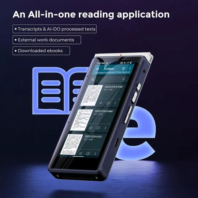 Alt view image 6 of 7 - PR1 AI Voice Recorder, Transcription & Translation with AI, 3.99 inch 64GB Smart Summarize, Offline AI Processing Note Taker for Meeting & Lectures, Translation for Business Travel, Silver