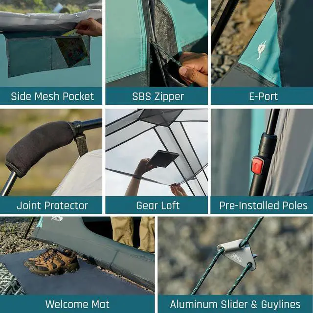 Alt view image 6 of 7 - 8 Person Instant Tents for Camping with Porch Easy Setup 60s | Large Windproof Camping Tent with Rainfly & 5 Mesh Windows, Portable Family Cabin Tent with Carry Bag for Camping & Hiking
