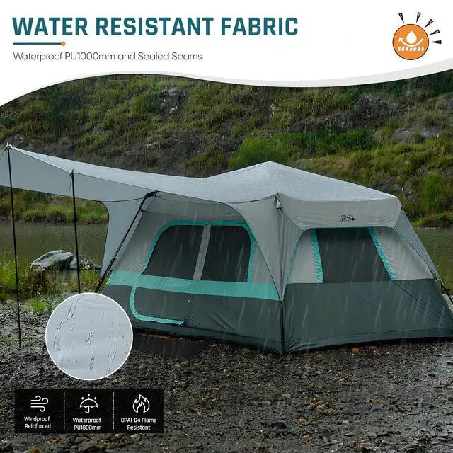 Alt view image 7 of 7 - 8 Person Instant Tents for Camping with Porch Easy Setup 60s | Large Windproof Camping Tent with Rainfly & 5 Mesh Windows, Portable Family Cabin Tent with Carry Bag for Camping & Hiking