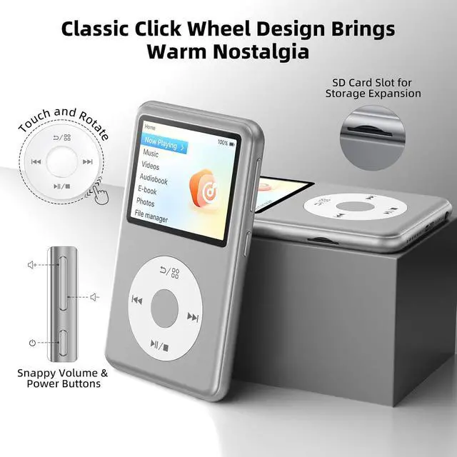 Alt view image 2 of 7 - 64GB Mp3 Player with Bluetooth, Lossless DSD DAC FLAC Support, Y2 Classic Dedicated Music Player with Playlists, Nostalgia Design, Supports up to 2TB Silver