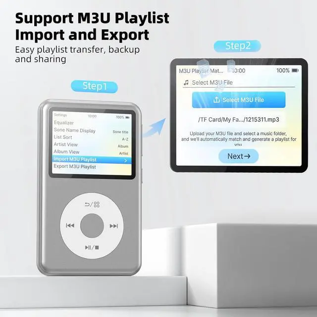 Alt view image 3 of 7 - 64GB Mp3 Player with Bluetooth, Lossless DSD DAC FLAC Support, Y2 Classic Dedicated Music Player with Playlists, Nostalgia Design, Supports up to 2TB Silver