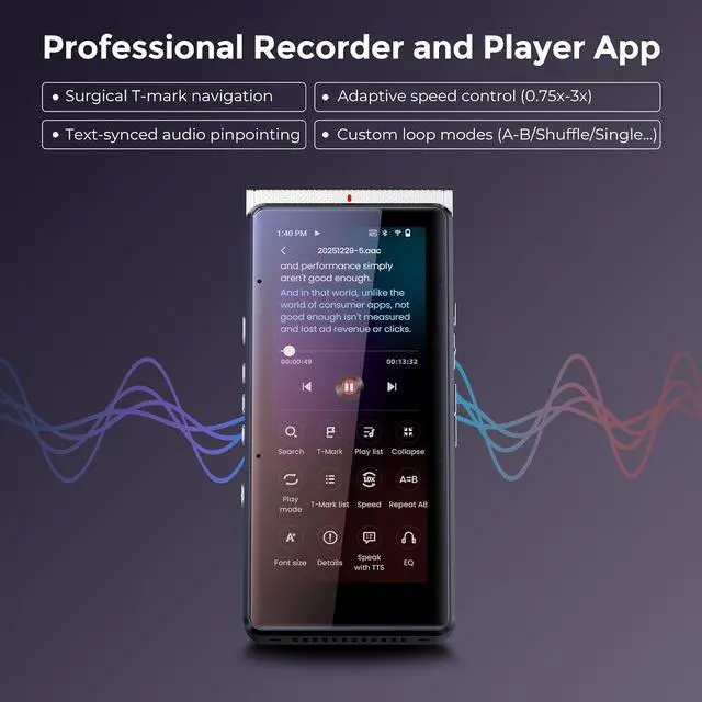 Alt view image 7 of 7 - PR1 AI Voice Recorder, Transcription & Translation with AI, 3.99 inch 64GB Smart Summarize, Offline AI Processing Note Taker for Meeting & Lectures, Translation for Business Travel, Silver