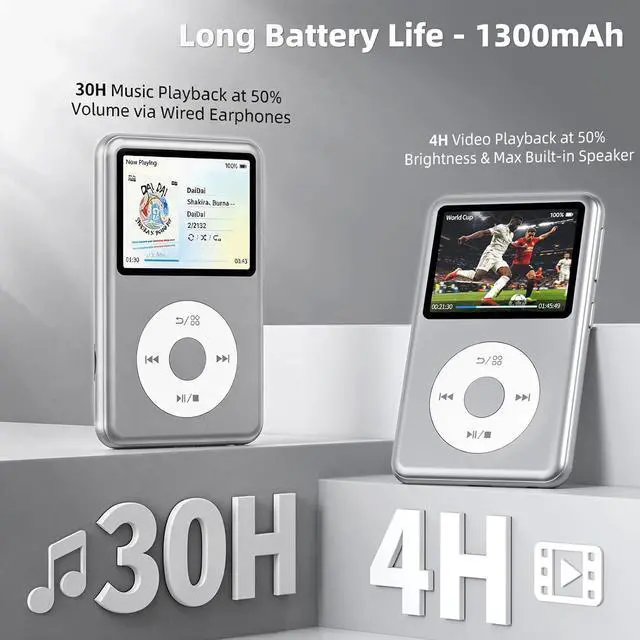 Alt view image 5 of 7 - 64GB Mp3 Player with Bluetooth, Lossless DSD DAC FLAC Support, Y2 Classic Dedicated Music Player with Playlists, Nostalgia Design, Supports up to 2TB Silver