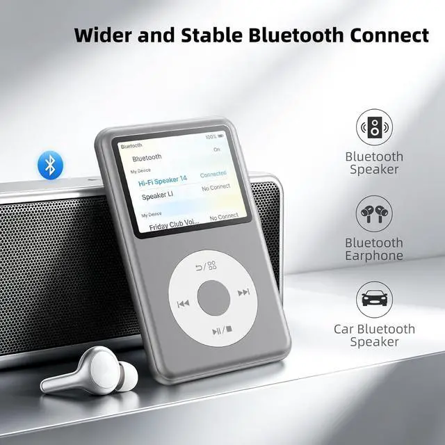 Alt view image 7 of 7 - 64GB Mp3 Player with Bluetooth, Lossless DSD DAC FLAC Support, Y2 Classic Dedicated Music Player with Playlists, Nostalgia Design, Supports up to 2TB Silver