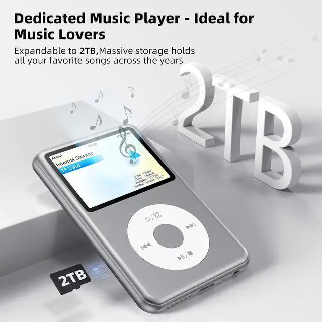 Alt view image 6 of 7 - Y2 Mp3 Player with Bluetooth, Lossless DSD DAC FLAC Support, Portable 8GB Classic Dedicated Audio Music Player with Playlists, Supports up to 2TB Silver