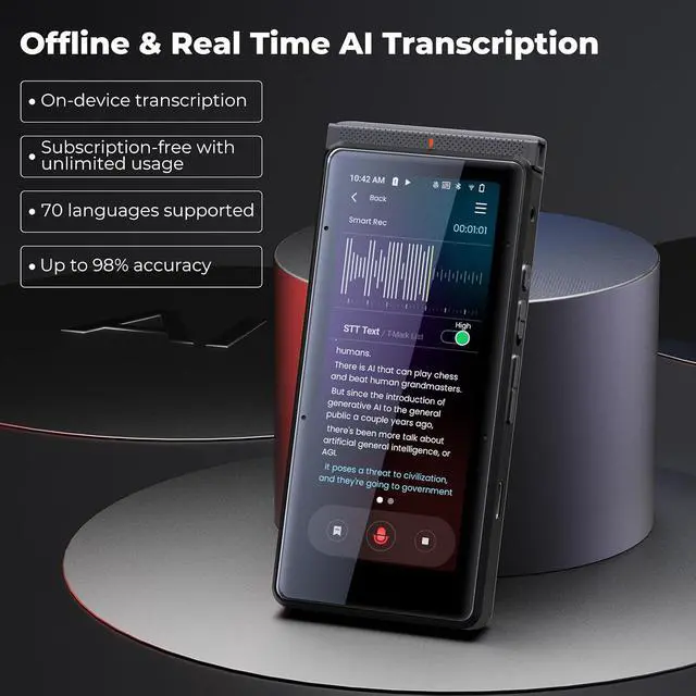 Alt view image 2 of 7 - PR1 AI Voice Recorder, Transcription & Translation with AI, 3.99 inch 64GB Smart Summarize, Offline AI Processing Note Taker for Meeting & Lectures, Translation for Business Travel, Black