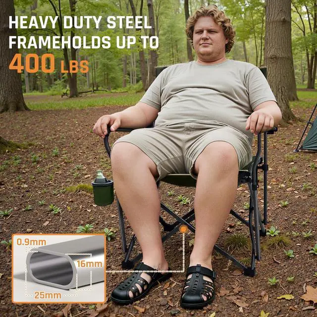 Alt view image 3 of 7 - Oversized Heavy Duty Camping Chairs for Adults 400LBS Capacity | Portable Folding Lawn Chair with Airflow Backrest, Durable Steel Frame, Cup Holder, Carry Bag for Outdoor, Sports, Fishing