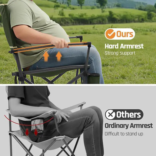 Alt view image 4 of 7 - Oversized Heavy Duty Camping Chairs for Adults 400LBS Capacity | Portable Folding Lawn Chair with Airflow Backrest, Durable Steel Frame, Cup Holder, Carry Bag for Outdoor, Sports, Fishing