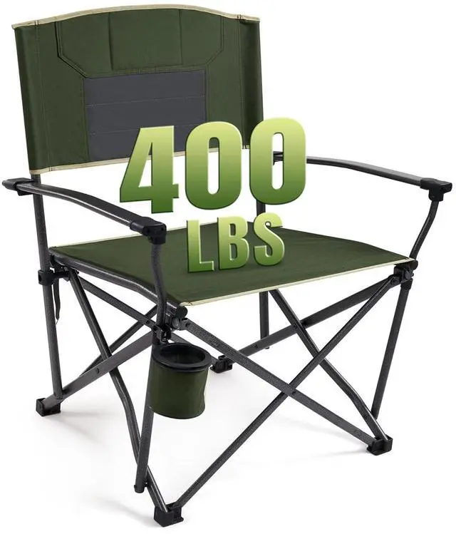 Main image of Oversized Heavy Duty Camping Chairs for Adults 400LBS Capacity | Portable Folding Lawn Chair with Airflow Backrest, Durable Steel Frame, Cup Holder, Carry Bag for Outdoor, Sports, Fishing