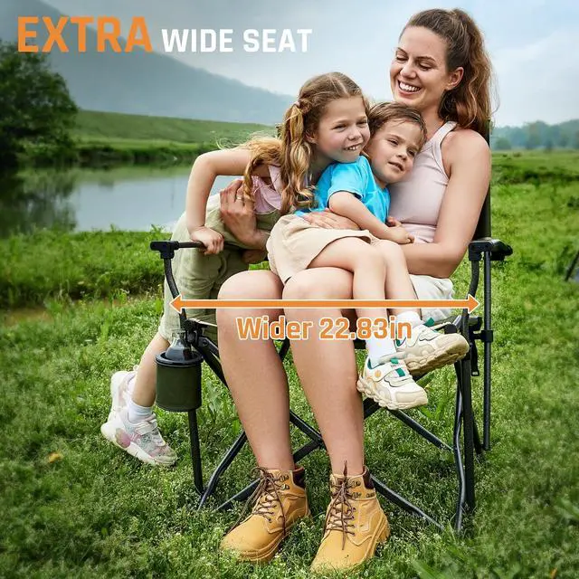 Alt view image 6 of 7 - Oversized Heavy Duty Camping Chairs for Adults 400LBS Capacity | Portable Folding Lawn Chair with Airflow Backrest, Durable Steel Frame, Cup Holder, Carry Bag for Outdoor, Sports, Fishing