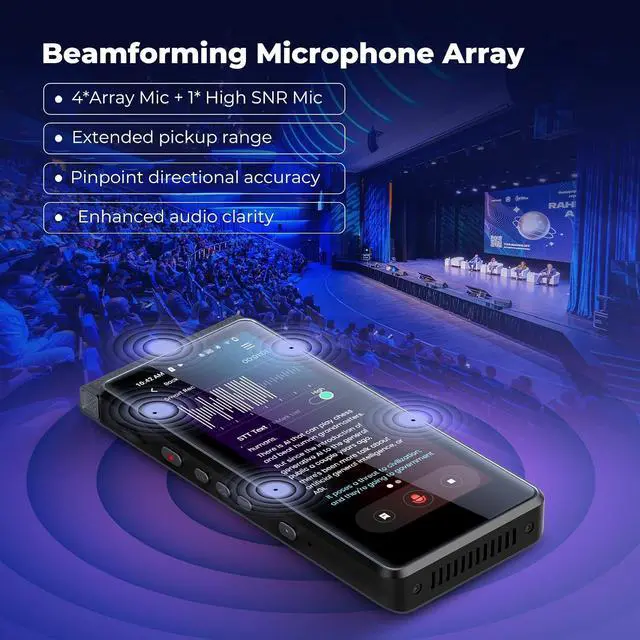 Alt view image 5 of 7 - PR1 AI Voice Recorder, Transcription & Translation with AI, 3.99 inch 64GB Smart Summarize, Offline AI Processing Note Taker for Meeting & Lectures, Translation for Business Travel, Black