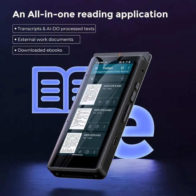 Alt view image 6 of 7 - PR1 AI Voice Recorder, Transcription & Translation with AI, 3.99 inch 64GB Smart Summarize, Offline AI Processing Note Taker for Meeting & Lectures, Translation for Business Travel, Black