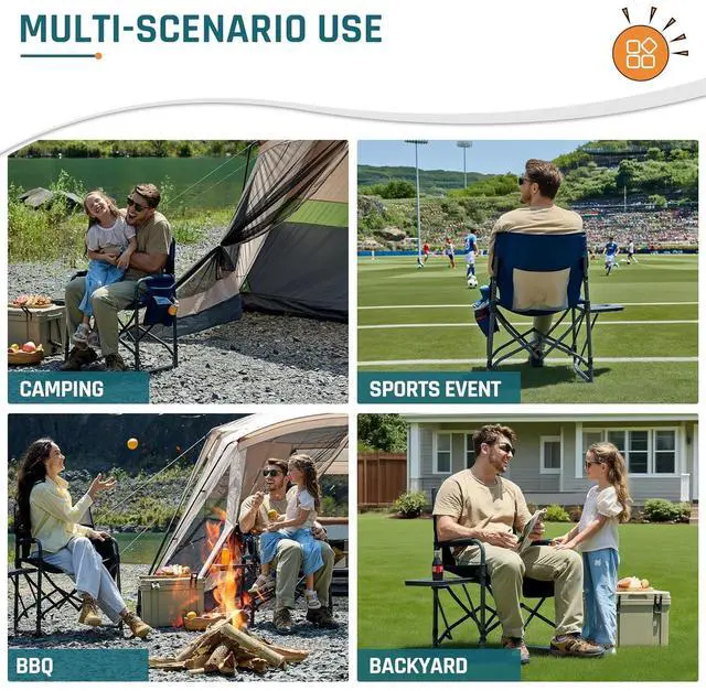 Alt view image 6 of 7 - Camping Directors Chair with Side Table & Breeze Mesh Backrest | Oversized Heavy Duty Lawn Chairs with Pocket, 1-Step Setup Portable Folding Camp Chair for Beach, Sports, Fishing, Tailgating