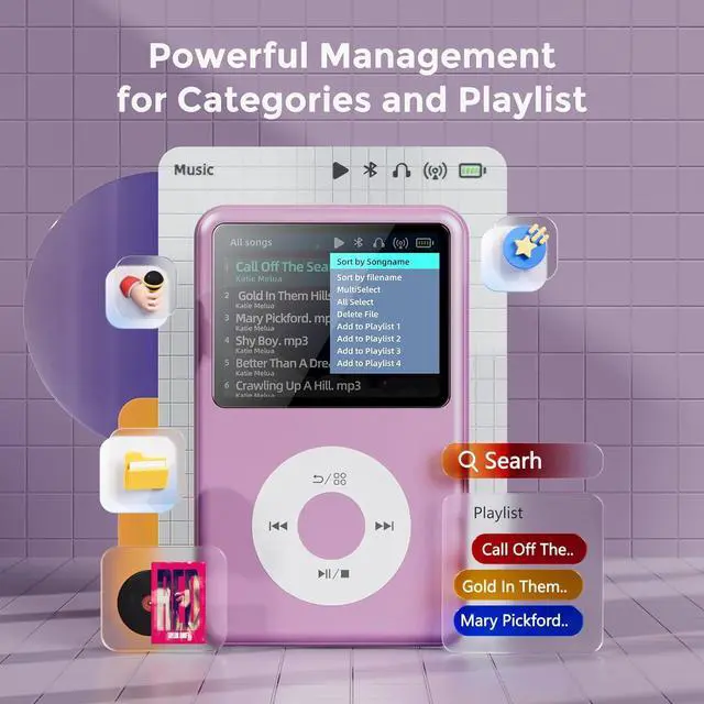 Alt view image 2 of 7 - MP3 Player with Bluetooth Y1 64GB Video EBOOK Purple