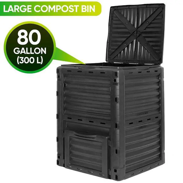 Alt view image 6 of 7 - Large Garden Compost Bin, 80 Gallon (300L) Outdoor Composter Tumbler from BPA-Free Material for Fast Creation of Fertile Soil, Lightweight, Easy Assembly and Kitchen Waste Composting