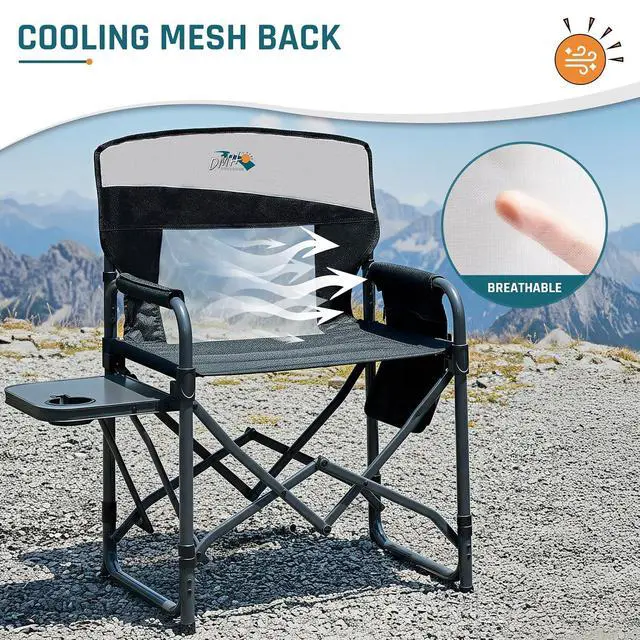 Alt view image 5 of 7 - Camping Directors Chair with Side Table & Breeze Mesh Backrest | Oversized Heavy Duty Lawn Chairs with Pocket, 1-Step Setup Portable Folding Camp Chair for Beach, Sports, Fishing, Tailgating