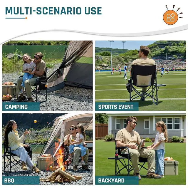Alt view image 6 of 7 - Camping Directors Chair with Side Table & Breeze Mesh Backrest | Oversized Heavy Duty Lawn Chairs with Pocket, 1-Step Setup Portable Folding Camp Chair for Beach, Sports, Fishing, Tailgating