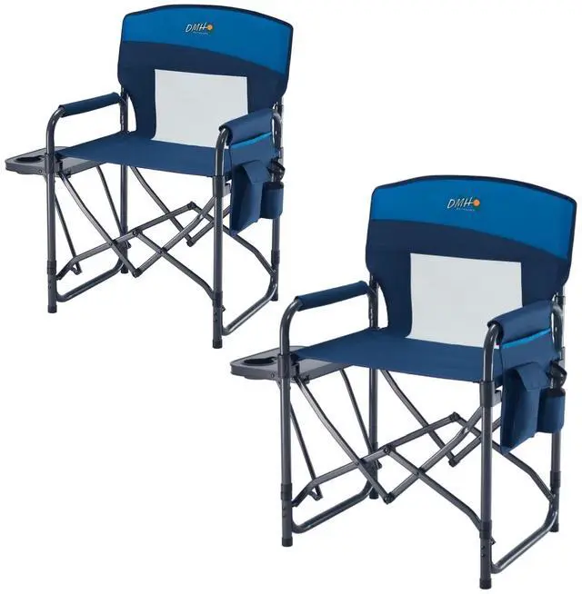 Main image of 2 Pack Camping Directors Chair with Side Table & Breeze Mesh Backrest | Oversized Heavy Duty Lawn Chairs with Pocket, 1-Step Setup Portable Folding Camp Chair for Beach, Sports, Fishing, Tailgating