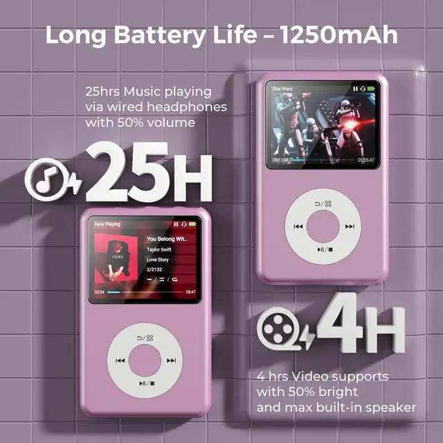 Alt view image 6 of 7 - MP3 Player with Bluetooth Y1 64GB Video EBOOK Purple